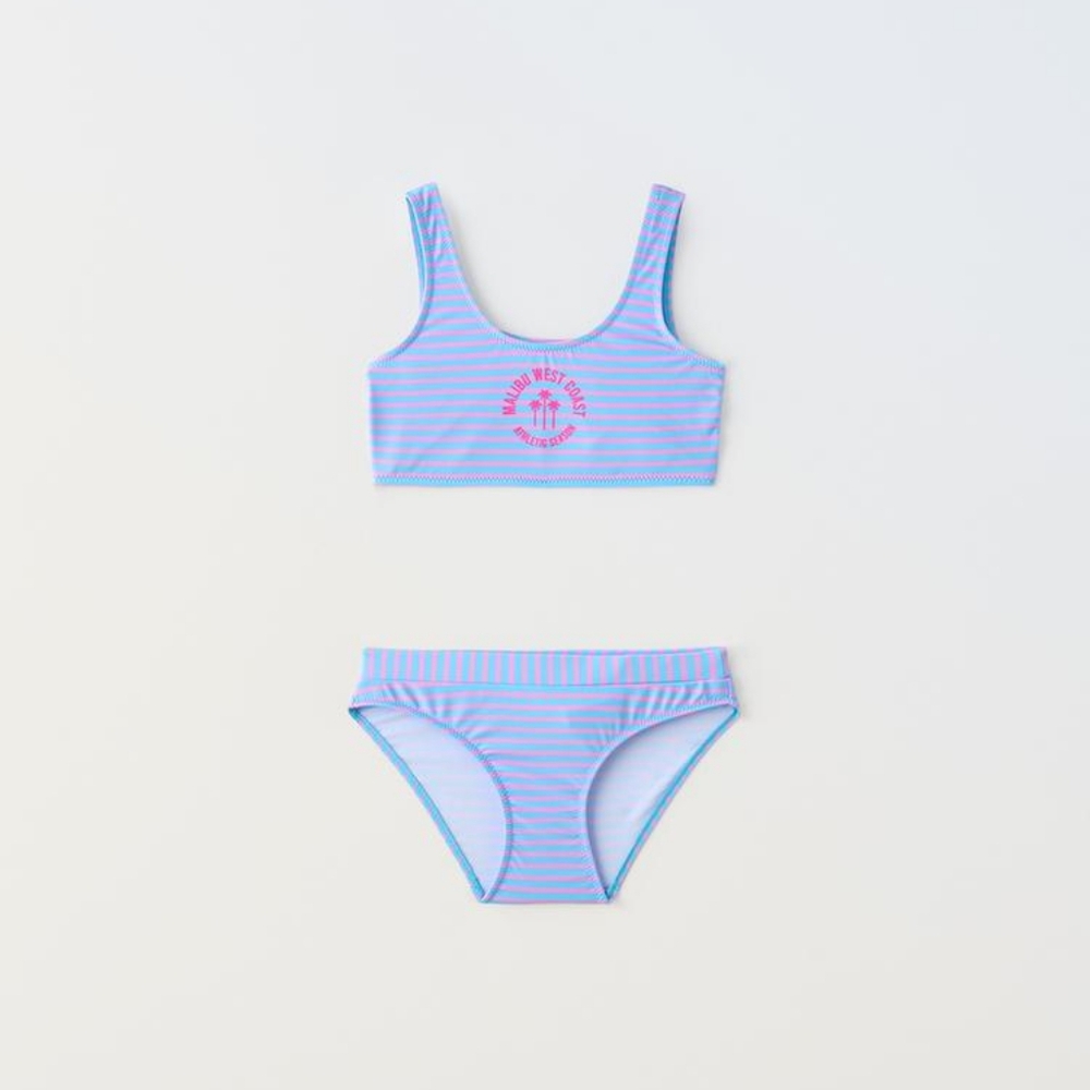 ZARA KIDS PRINTED STRIPED BIKINI TOP AND BOTTOM 2 PIECES SET